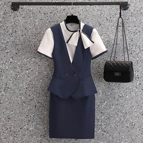 珠宝店美容院美容师养生酒店前台工作装女夏季短袖空姐制服职业装