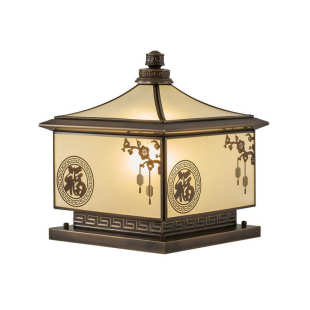 全铜太阳能柱子灯户外防水新中式围墙别墅庭院灯室外接电款柱头灯