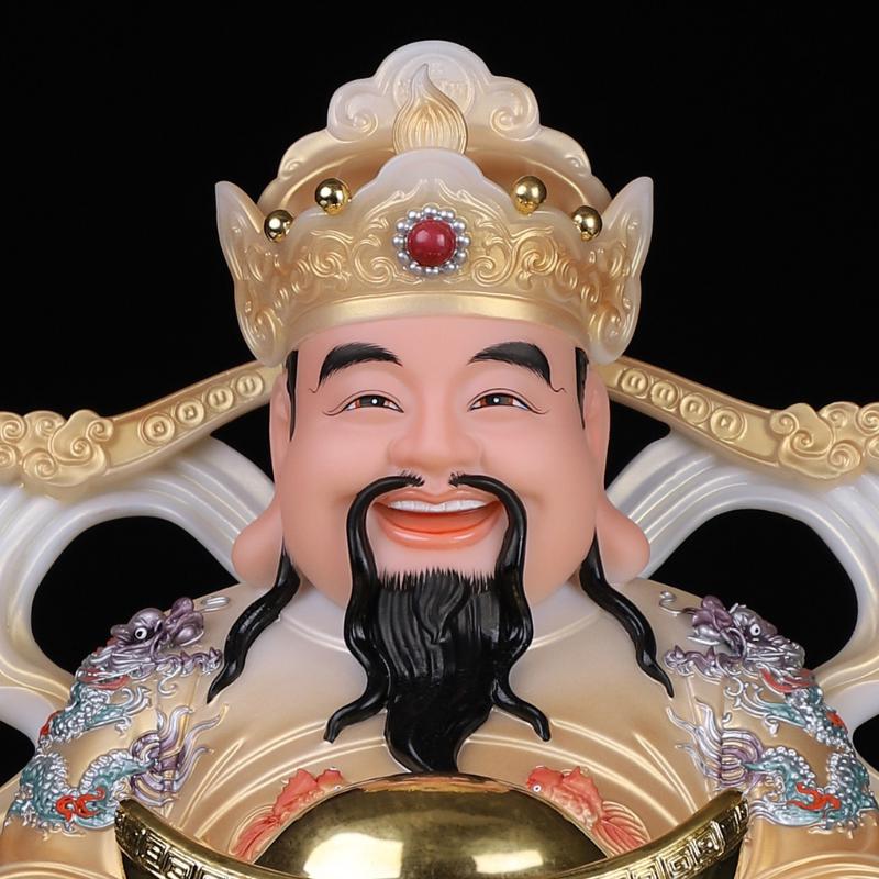 财神爷摆件家用供奉神像聚宝盆文财神爷佛像贴金大元宝店铺开业