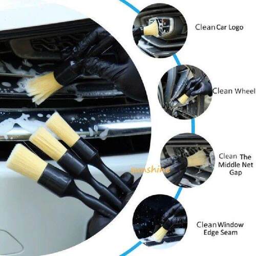 3PCS Car Exterior Interior Detail Brush Boar Hair Bristle