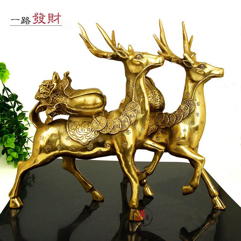 全铜梅花鹿摆件一对铜鹿福禄一路生财发财工艺礼品摆饰家居客厅公