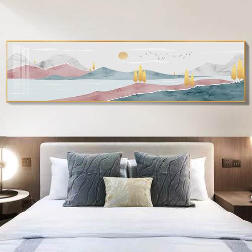 小众北欧简约长条横幅房间风景床头挂画温馨酒店墙壁画卧室装饰画