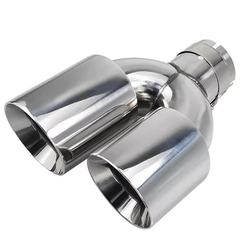 改装适用尾喉四出排气管改装一出二不锈钢焊边双层双出尾嘴尾管银