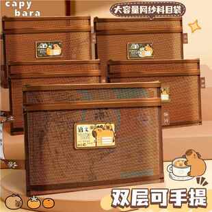 科目类袋作业分网纱文件拉链双层收纳袋大容量试透无明A4学生耐卷