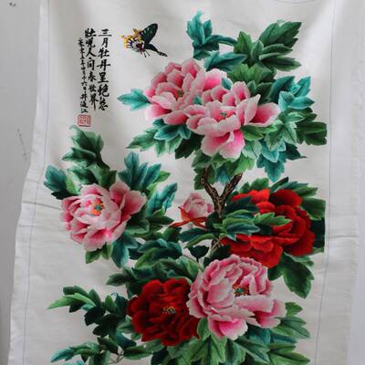 书苏绣成品挂客厅房花办公室带框装饰画手画工刺653绣荷生产