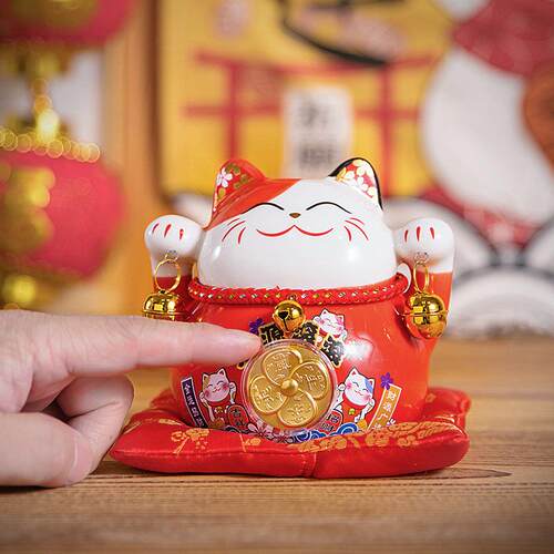 赚赚招财猫小号摆件店铺开业礼品办公室收银前台存钱储蓄罐4.5寸