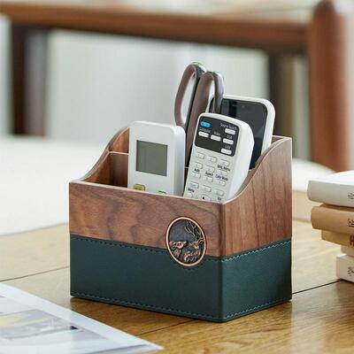 纳实木遥控器收纳盒分整理盒客厅面隔桌茶几HTM-12-0收置物架分格