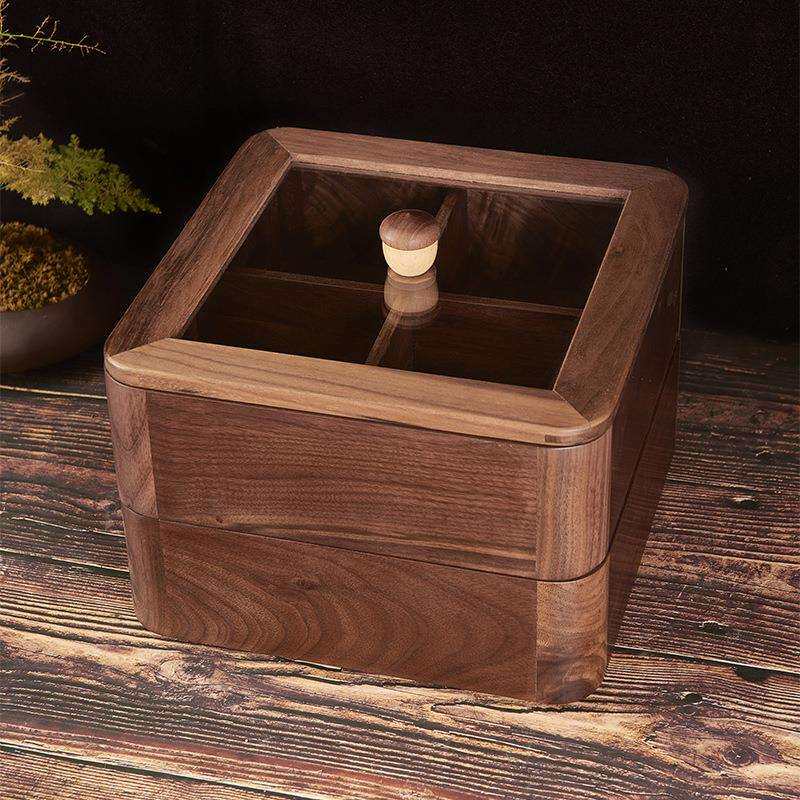 黑胡桃干果盒中式婚庆日用百货果盘家用分格带盖点心坚果木盒