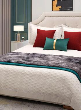 软装样板房床品套件轻奢高端四件套橙色立体裥棉肌理9件床上用品