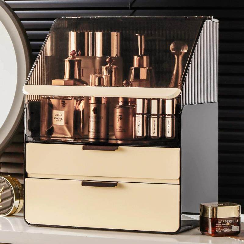 透棕高级感化妆品收纳盒桌面压克力化妆台大容量香水护肤品置物架