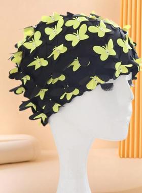 023新款游21681泳帽女舒士长耳发成人2护时尚适手工缝花珍珠泳帽