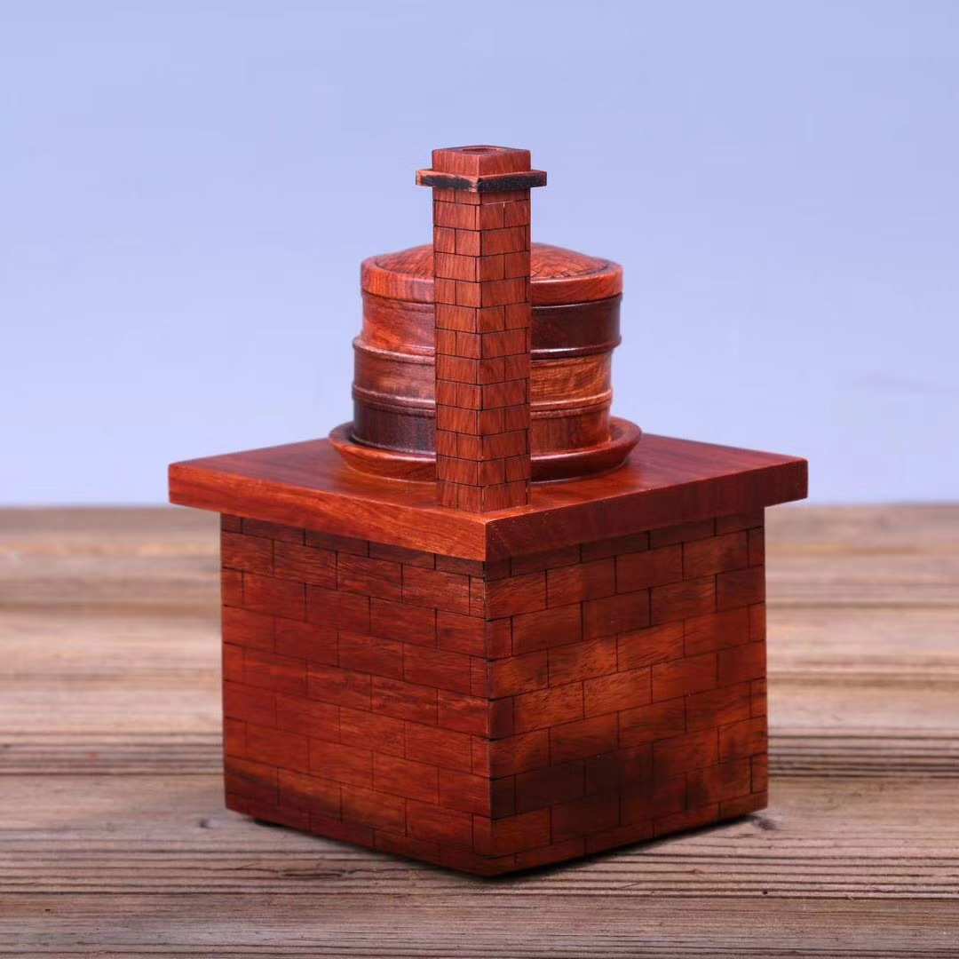 缅花蒸蒸日上小摆件 红木礼品 灶台+蒸笼摆饰 风景区货源批发