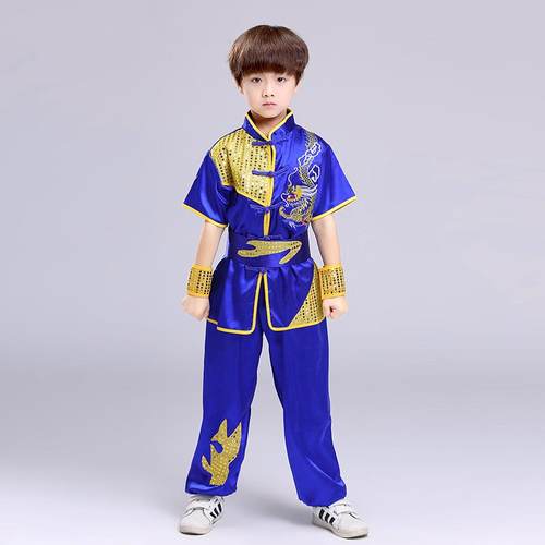 正品儿童术表演比赛练功太极功夫服装夫长武短袖男女童成人功出演