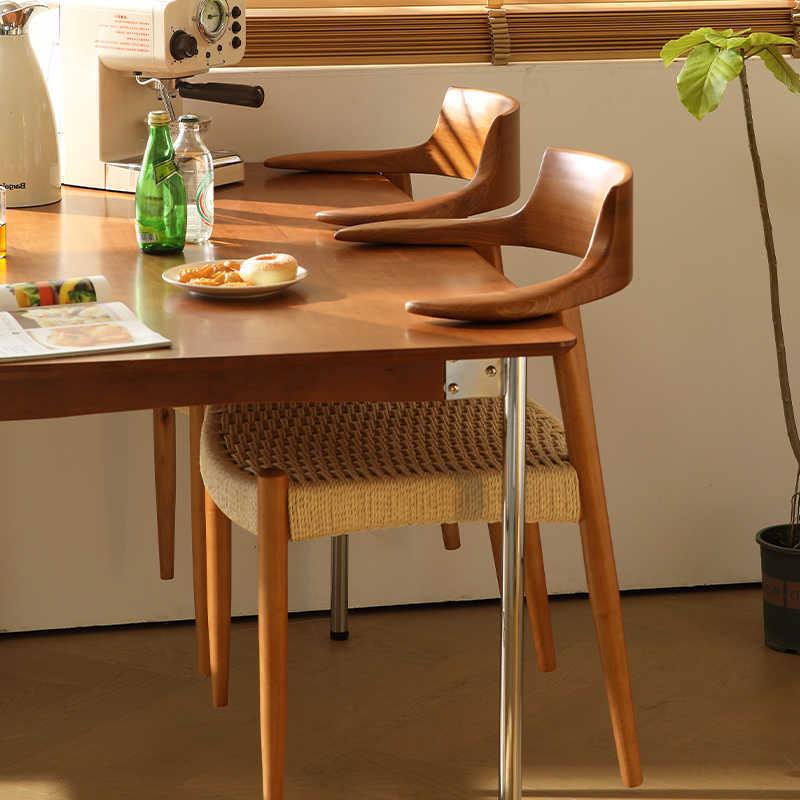 可挂桌休闲实木餐椅悬浮易打扫家用牛角靠背椅绳编椅子悬挂椅子