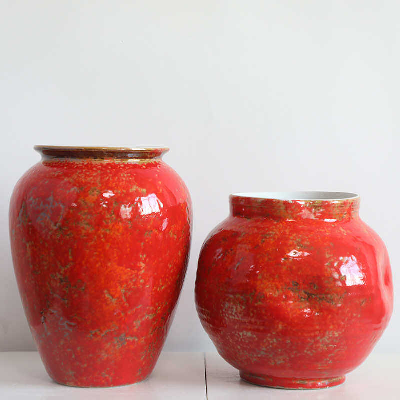 窄禅意花中式装饰品现代茶室家居玄关器红色花瓶口陶瓷石榴新软,家居饰品,花瓶,淘宝优惠券,粉丝福利购,淘宝优惠卷