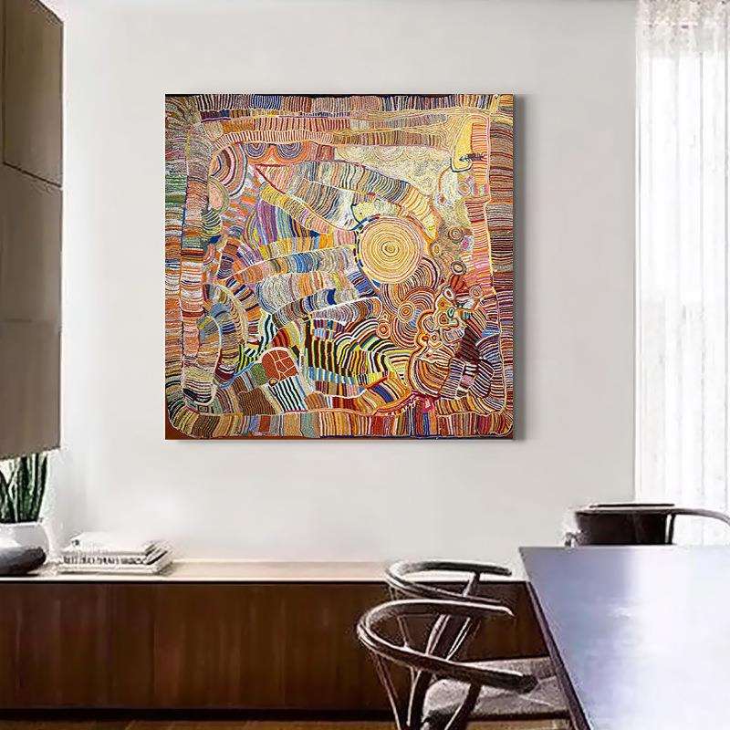 餐厅手绘油画《聚财》肌理画玄关抽象客厅正方形装饰挂画