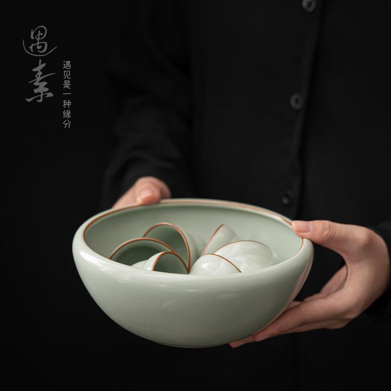 汝窑茶洗大号水盂功夫杯洗水洗茶具盆配件全陶瓷高档家用可养开片