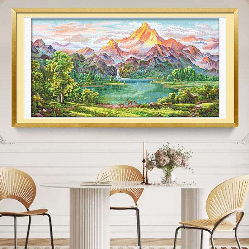 Ks十客字绣绿水金山2025现鲜代RTW厅画挂手工线绣布绣山水画