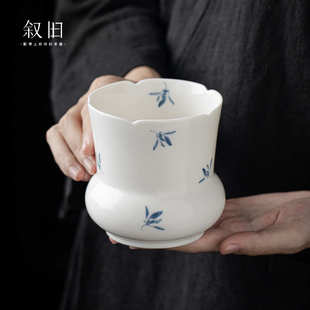 叙旧 手绘蝴蝶兰花陶瓷建水茶渣缸茶洗水盂小号功夫茶具葵口杯洗