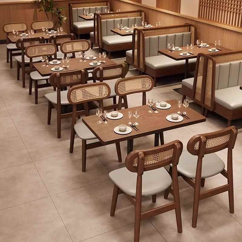 东南亚风餐饮店商用实木藤编桌椅组合面馆咖啡厅定制卡座沙发