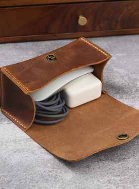 手工真皮头层牛皮复古笔记本数码配件鼠标电源线收纳包V01-LCMM