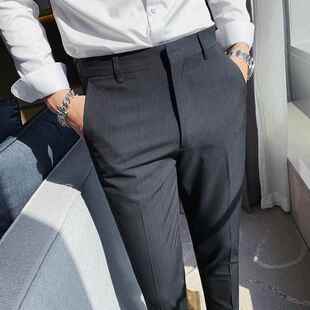 男休闲裤西裤秋士九分条纹修身小脚裤商务正装西装裤子秋季0202k