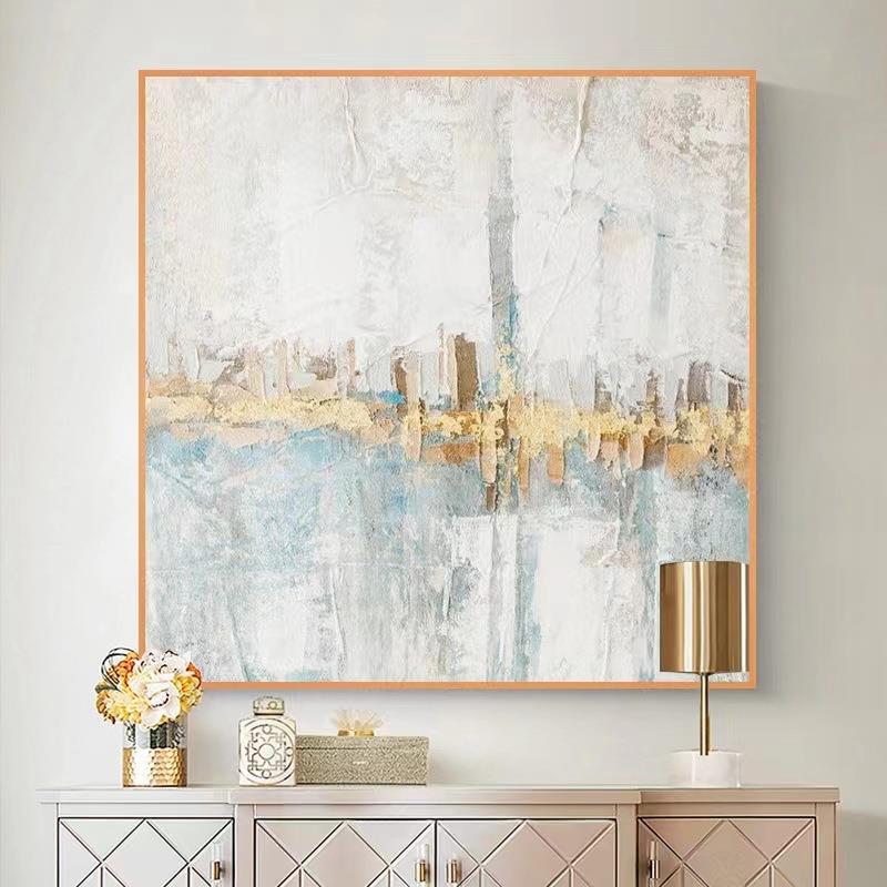 纯手绘抽象单幅柜台画抽象立体肌理画现代简约高端金箔轻奢挂画