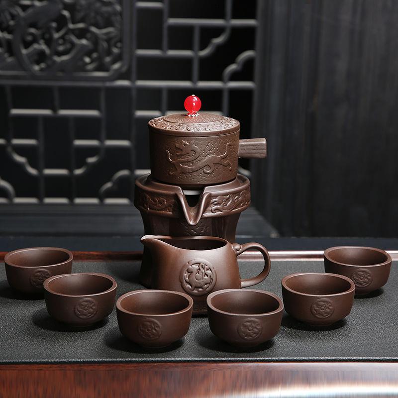 新款直销原矿紫砂自动茶具套装11头德化陶瓷懒人茶壶整套礼品商务