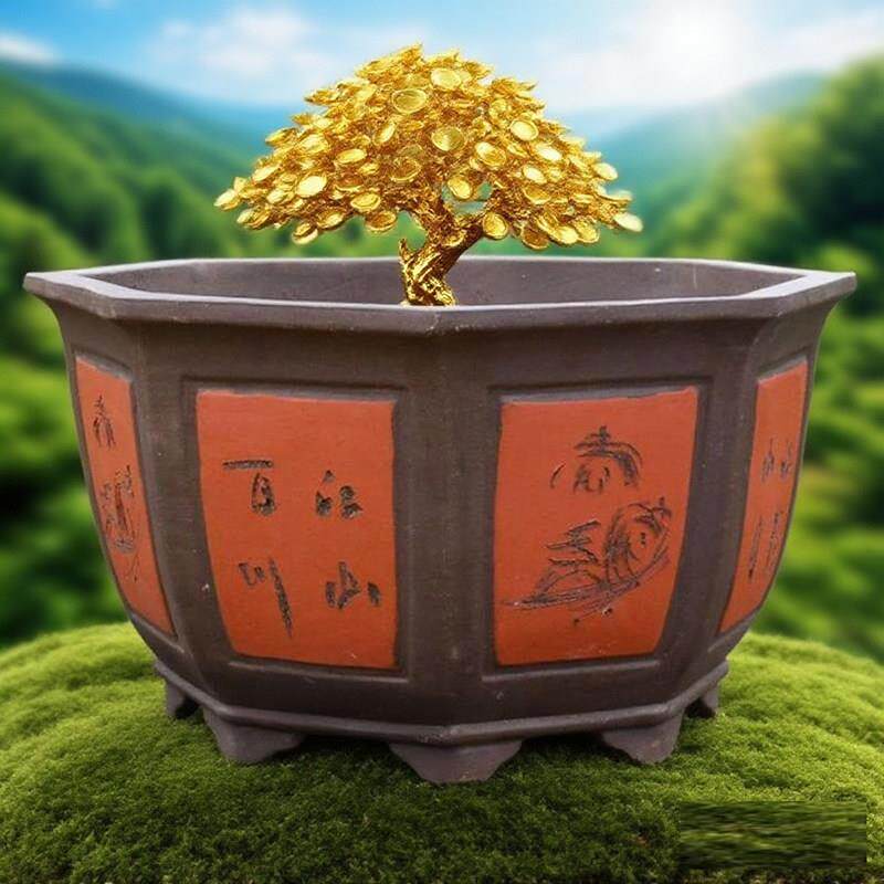 特大号紫砂陶瓷花盆庭院种树桩盆景六角八角盆松树发财树家用高档