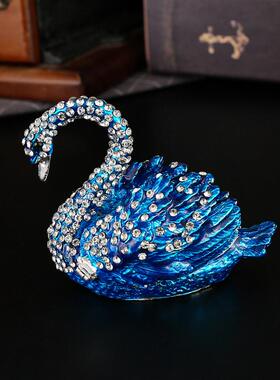 跨境 精致天鹅珠宝盒珐琅彩家居摆件工艺品金属收纳盒Trinket Box