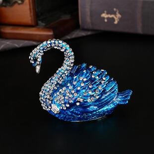 跨境 精致天鹅珠宝盒珐琅彩家居摆件工艺品金属收纳盒Trinket Box