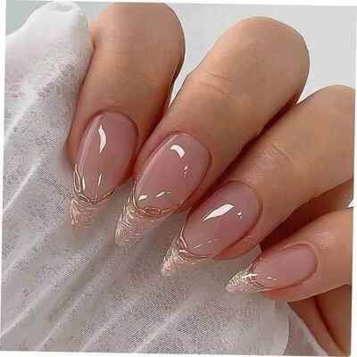 24Pcs Detachable Almond False Nails with Pearl Decoration El