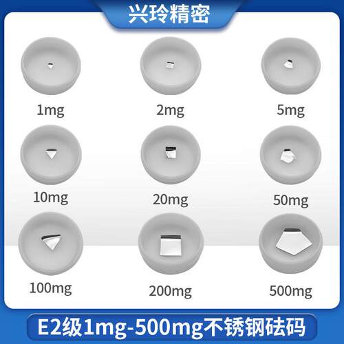 E2级无磁不锈钢高精密砝码 0.1mg分析天平片码套装 1mg-500mg