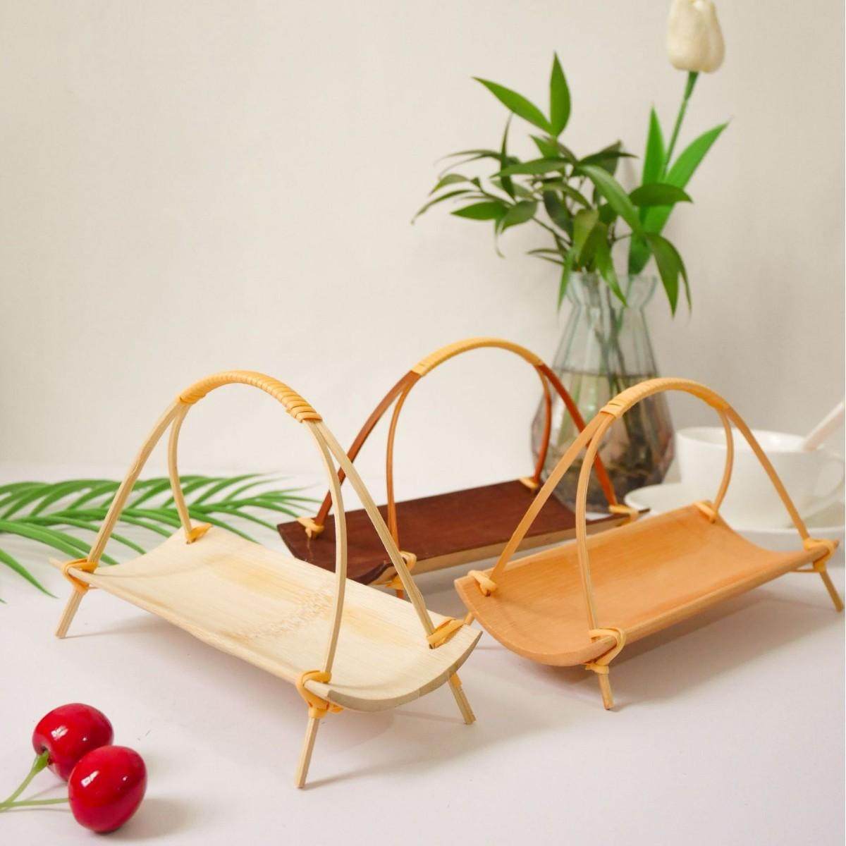 竹制两用茶点盘茶巾托竹编小提篮零食糕点托盘中式复古风茶具配件