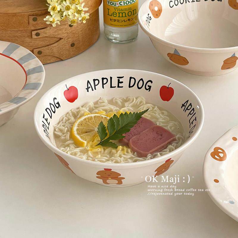 日式拉面碗家用高级感釉下彩牛肉拉面碗韩式可爱大号陶瓷碗斗笠碗