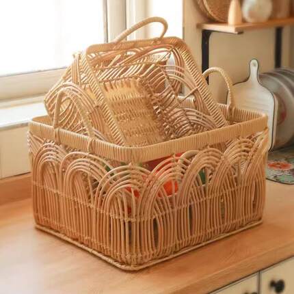 仿藤编收纳篮脏衣篮卫生间厨房镂空编织收纳筐北欧简约风格