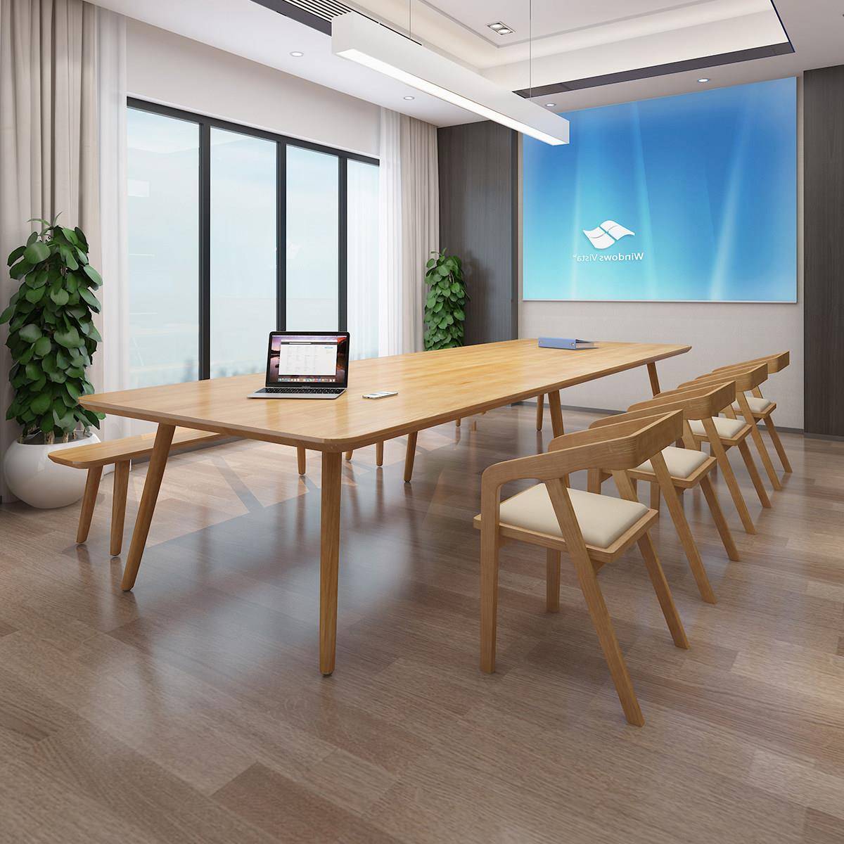 实木洽谈桌椅组合办公培训长条桌北欧图书馆阅览会议大板桌工作台
