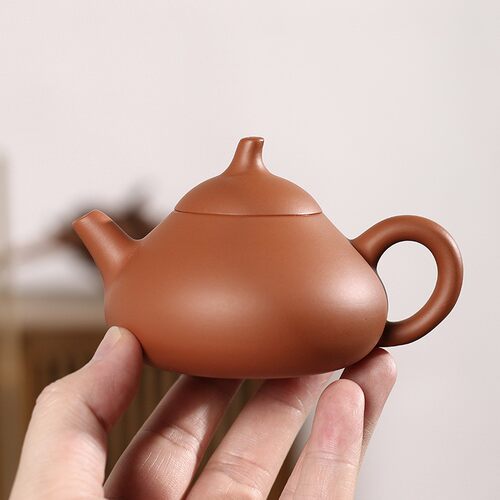 潮州原矿鸡蛋黄纯手工手拉茄瓜壶三杯陈树煌手作工夫茶家用朱泥壶
