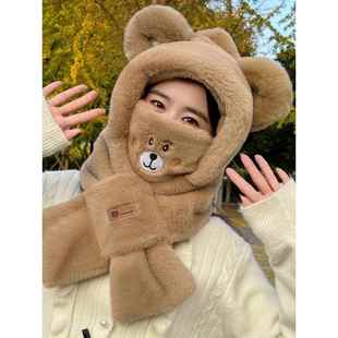 带围脖的一体帽子女款2025新款围巾防风帽毛绒保暖可爱加厚护耳秋