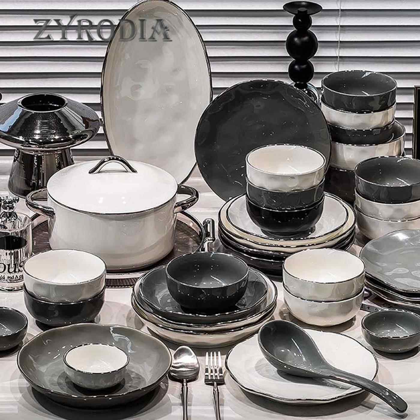 ZYRODIA简约现代风釉下彩陶瓷碗碟套装家用碗盘乔迁陶瓷餐具套组