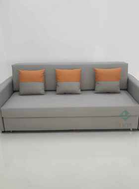 浅灰色简约小户型公寓客卧书房休闲可储物两用三人位沙发床
