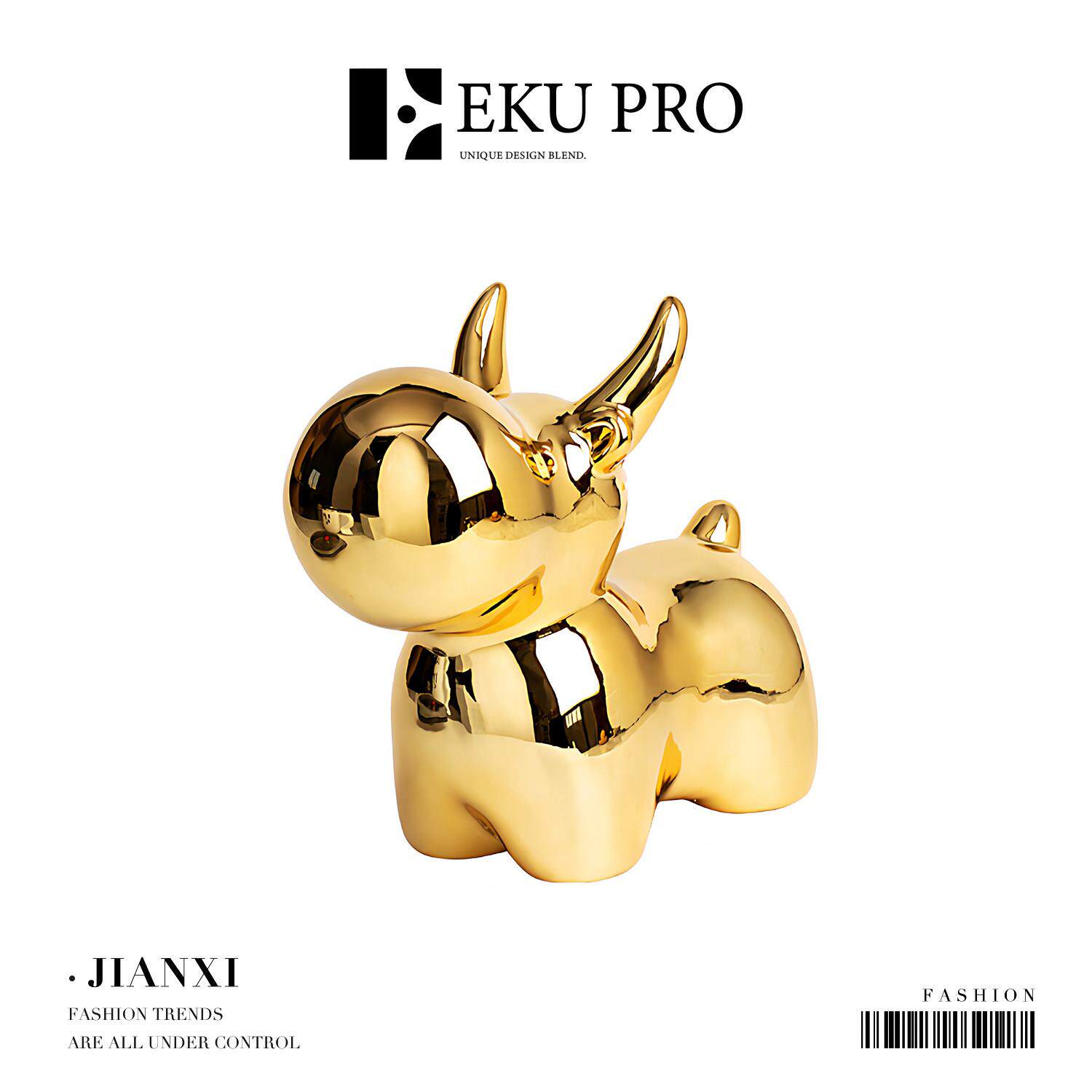 EKU PRO·渐晞·北欧风可爱生肖牛金色陶瓷玄关电镀摆件 | Jianxi