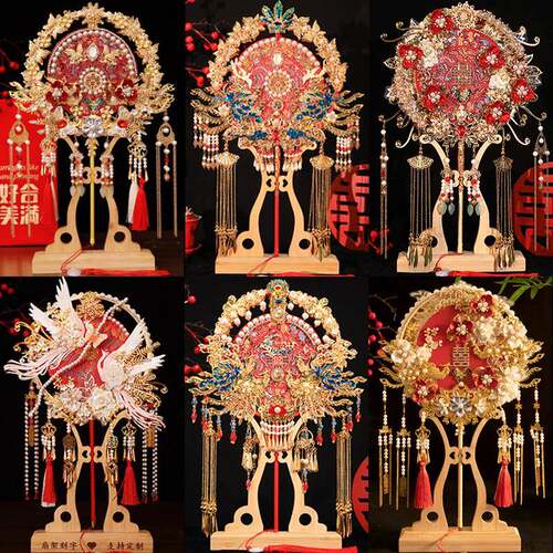 团扇新娘结婚扇子材料包diy双面双色手工秀禾喜扇婚礼物成品出嫁