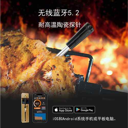 新品蓝牙远距离户外烤炉烧烤温度计 陶瓷探针厨房烤箱烤肉温度计