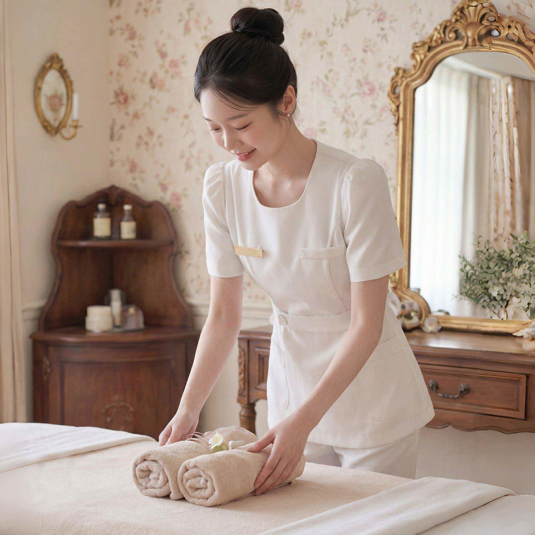 美容院工作服女美容师套装2026新款前台优雅高端皮肤管理师工作服