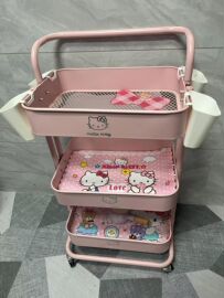 hellokitty小推车零食置物架玩具，移动收纳架厨房卧室浴室储物架