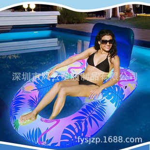 充气枫叶浮排发光泳圈led太阳能躺椅U型遮阳座椅网布洞洞水上浮床