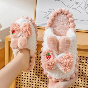 产后秋冬 室内家居家用加绒保暖毛毛可爱软底月子棉鞋 棉拖鞋 女冬季