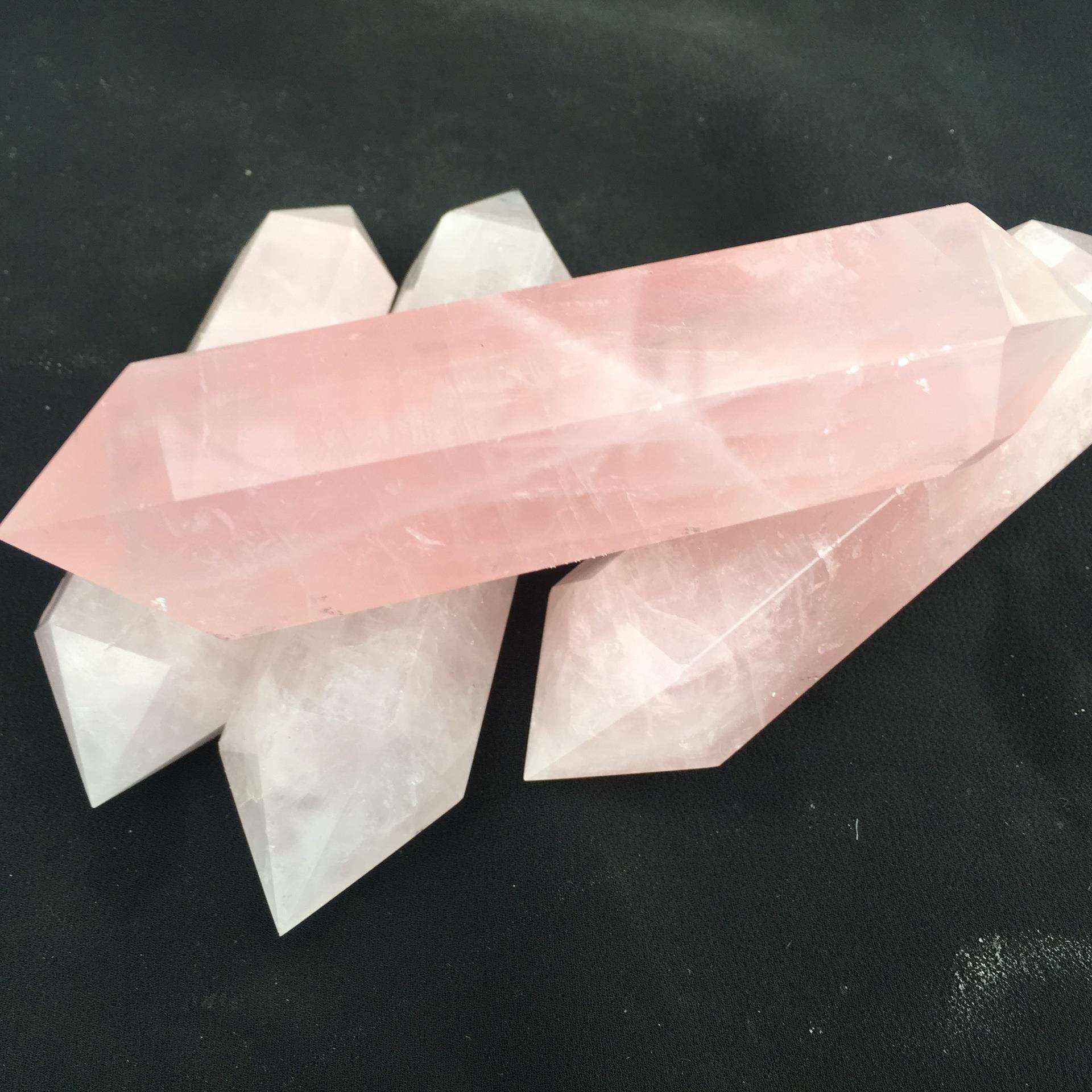 天然粉水晶双尖六棱柱摆件消磁双尖水晶能量柱灵修能量摆饰