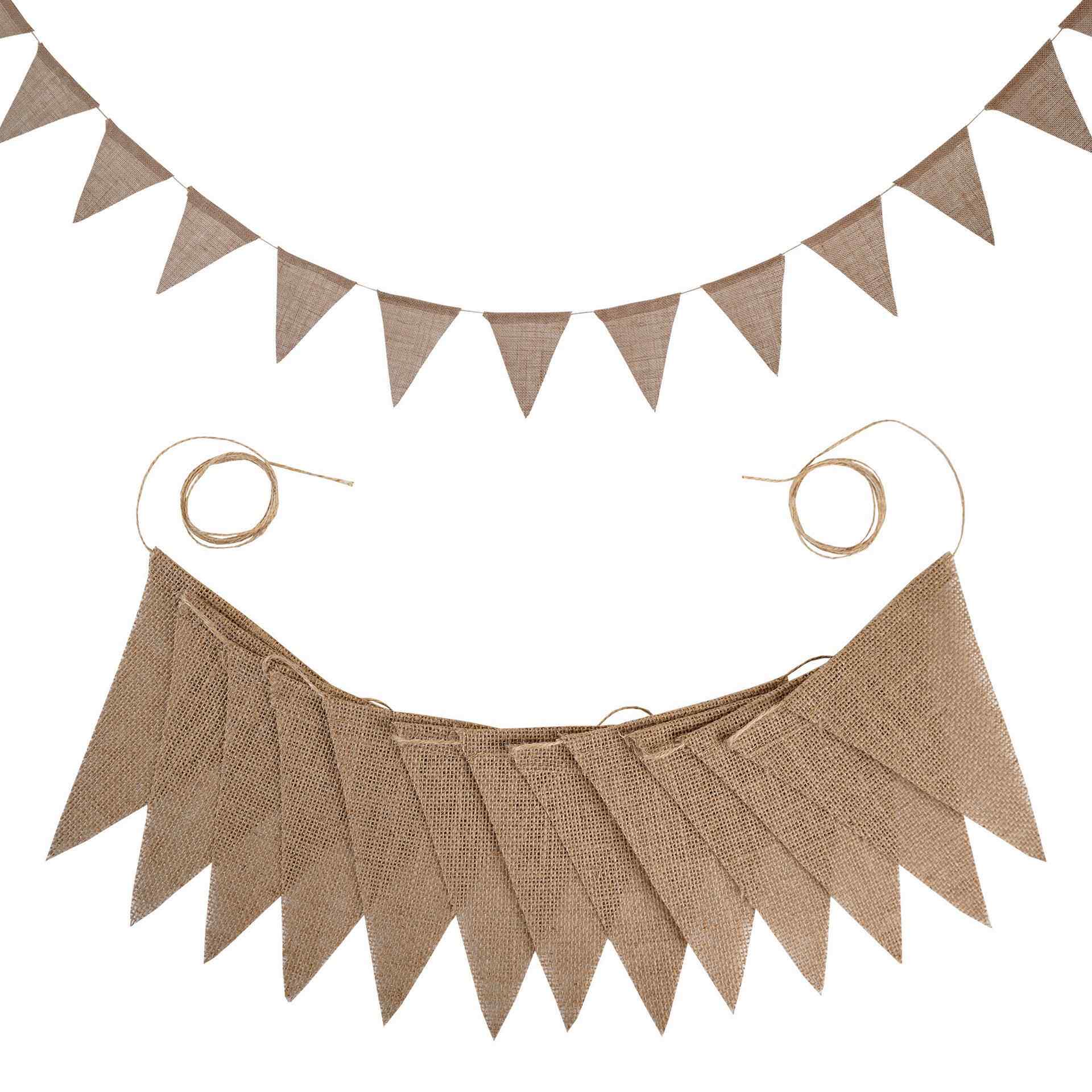 13片黄亚麻布三角旗西式婚礼婚庆串旗露营生日聚会装饰挂旗